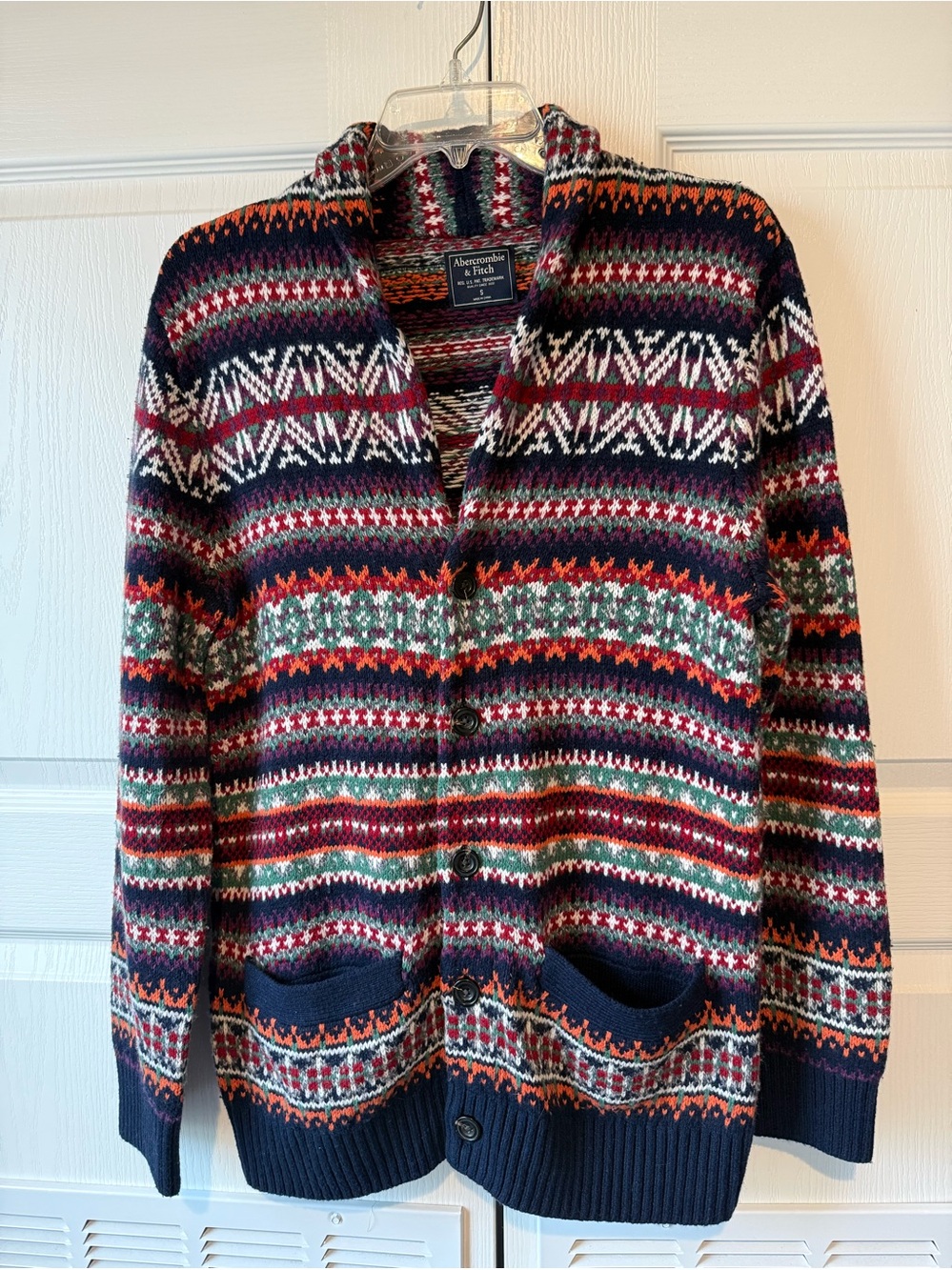 Abercrombie & Fitch Fair Isle Shawl Collar Mens Cardigan Multi-Colored SZ Small